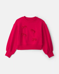 Girls Bow Pullover Sweatshirt - Red