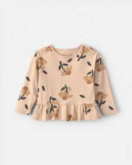 Toddler Girl Floral Long-Sleeve Peplum Top - Tan