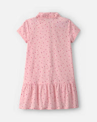 Girls Heart Collared Dress - Pink