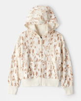 Girls DayDream Fleece Leopard Print Hooded Zip-Up Jacket - Cream