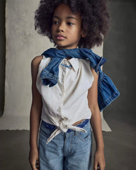 Girls Cropped Tie-Front Top - Cream
