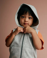 Toddler Boy French Terry Hooded Vest with Pocket - Heather Grey