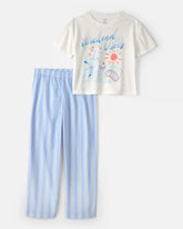 Girls 'Weekend Vibes' Striped Loose Fit 2-Piece Pajama Set - Blue/Ivory