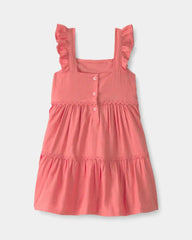 Toddler Girl Ruffle-Sleeve Tiered Dress - Coral