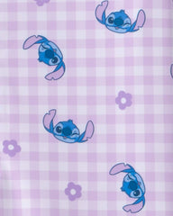 Girls Disney© Lilo & Stitch Gingham 1-Piece Rashguard Swimsuit - Purple/Blue