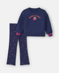 Baby Girl 2-Piece 'Sweet & Kind' Strawberry Sweatshirt & Pant Set - Navy Blue