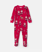 Toddler 1-Piece Brown Santa Christmas 100% Cotton Snug Fit Footed Pajama - Red