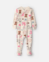 Baby Girl 1-Piece Pets 2-Way Zip DreamPlush Snug Fit Footed Pajama - Cream