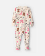 Baby Girl 1-Piece Pets 2-Way Zip DreamPlush Snug Fit Footed Pajama - Cream