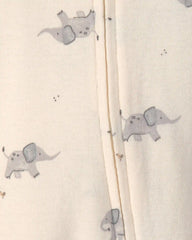 Baby 2-Pack Elephant Striped 100% Cotton 2-Way Zip Sleep & Play Pajamas - Ivory/Grey