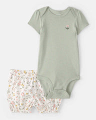 Baby Girl 3-Piece Floral Outfit Set - White/Green