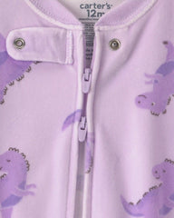 Baby Girl 1-Piece Dino 2-Way Zip DreamPlush Snug Fit Footed Pajama - Purple