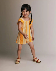 Toddler Girl Ruffle Sleeve Romper in Stripes - Yellow