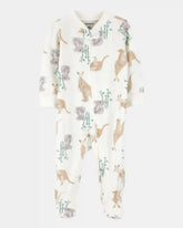 Baby Girl Kangaroo 2-Way Zip Cotton Sleep & Play Pajamas - Ivory