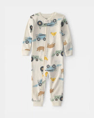 Toddler Boy Farm 100% Cotton 1-Piece Pajama - Cream