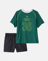 Boys 2-Piece 'Kicking It' Active Graphic Tee & Shorts Set - Green