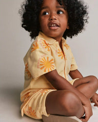 Toddler Boy Button-Down Short-Sleeve Shirt in Sunny Life Print - Yellow