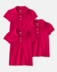 Toddler Girl 3-Pack Uniform Polo Shirts - Red
