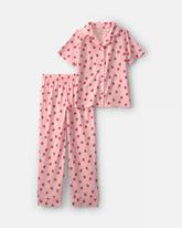 Girls Apple Short-Sleeve 2-Piece Pajama Set - Pink