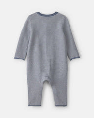 Baby Boy Striped Long-Sleeve Jumpsuit - Navy Blue