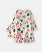 Girls 2-Piece Christmas Icon Fleece Loose Fit Night Gown & Doll Gown - Cream