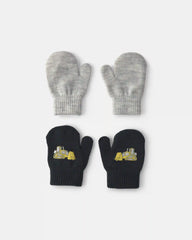 Toddler Boy 2-Pack Construction Mittens - Black/Grey