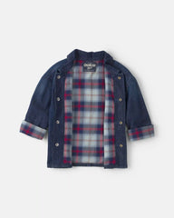 Toddler Boy Plaid Denim Jacket - Dark Wash
