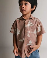 Toddler Boy Button-Down Short-Sleeve Shirt in Plant Print - Light Brown