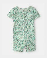 Baby Girl Floral 100% Cotton 1-Piece Romper Pajama - Green