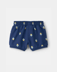 Baby Girl Floral French Terry Shorts - Navy Blue