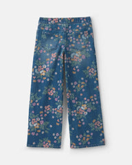 Girls Floral Denim Wide-Leg Jeans - Medium Wash