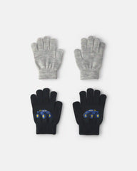 Boys 2-Pack Monster Truck Winter Gloves - Black/Grey