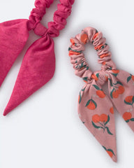 Toddler Girl 2-Pack Bow Scrunchies in Clementine Grove Print - Hot Pink/Rose