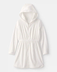 Girls Terry Long-Sleeve Cover Up - White