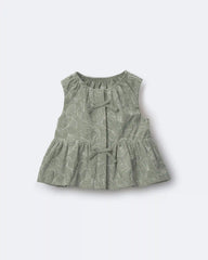 Toddler Girl Embroidered Peplum Top in Floral Print - Green
