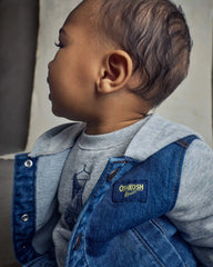 Baby Boy Varsity Hooded Denim Jacket - Indigo/Grey