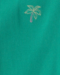 Girls Palm Tree Embroidered Tank Top - Green