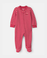 Baby Boy Firetruck Striped 100% Cotton 2-Way Zip Sleep & Play Pajamas - Red