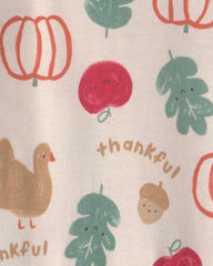 Baby 1-Piece Thanksgiving 2-Way Zip 100% Cotton Snug Fit Footed Pajama - Cream