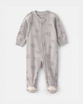 Baby Sheep 100% Cotton 2-Way Zip Sleep & Play Pajamas - Grey