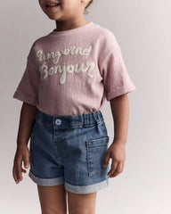 Toddler Girl Mom Shorts in Denim