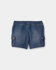 Baby Boy Denim Drawstring Cargo Shorts - Dark Wash