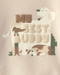Toddler Boy 2-Piece 'My Best Buddy' Dog Fleece Sweatshirt & Pant Set - Cream/Brown