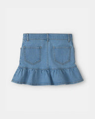 Girls Floral Denim Ruffle Skirt - Medium Wash