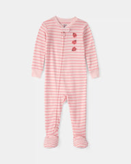Toddler Girl Ladybug Striped 100% Cotton Snug Fit 1-Piece Pajama - Pink