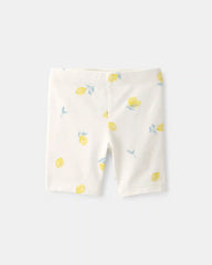 Toddler Girl Lemon Bike Shorts - Cream