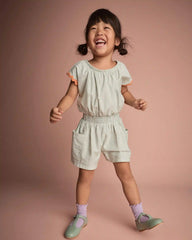 Toddler Girl Swing Romper with Pockets in Stripes- Light Blue