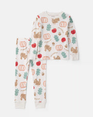 Toddler 2-Piece Thanksgiving 100% Cotton Snug Fit Pajama Set - Cream