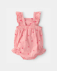 Baby Girl Gingham Flower Romper - Pink
