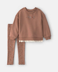 Toddler Girl 2-Piece Floral Fleece Sweatshirt & Pant Set - Brown